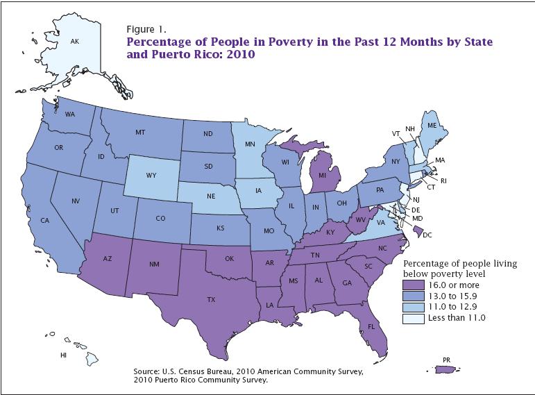 Map showing poverty levels by state