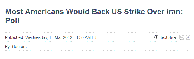 Most Americans Would Back 
<br>US Strike Over Iran: Poll